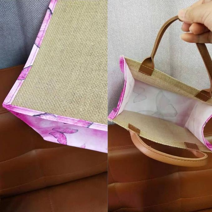teste padrão personalizado no lado ou na sacola cosmética de compra da juta de linho por atacado dianteira do cânhamo do poliéster