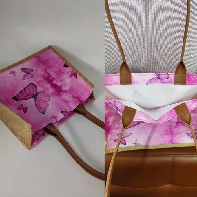 teste padrão personalizado no lado ou na sacola cosmética de compra da juta de linho por atacado dianteira do cânhamo do poliéster