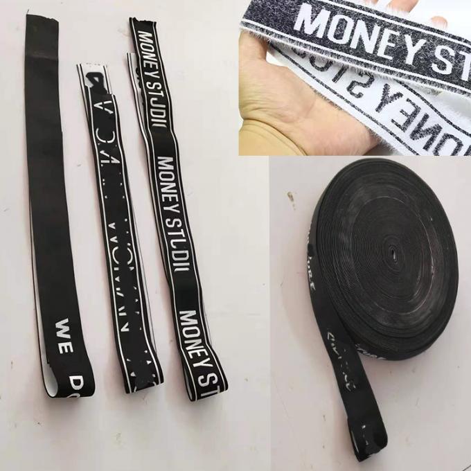 Baixo MOQ personalizou o logotipo branco do jacquard para o elástico elástico preto do envoltório da cabeça do cabelo